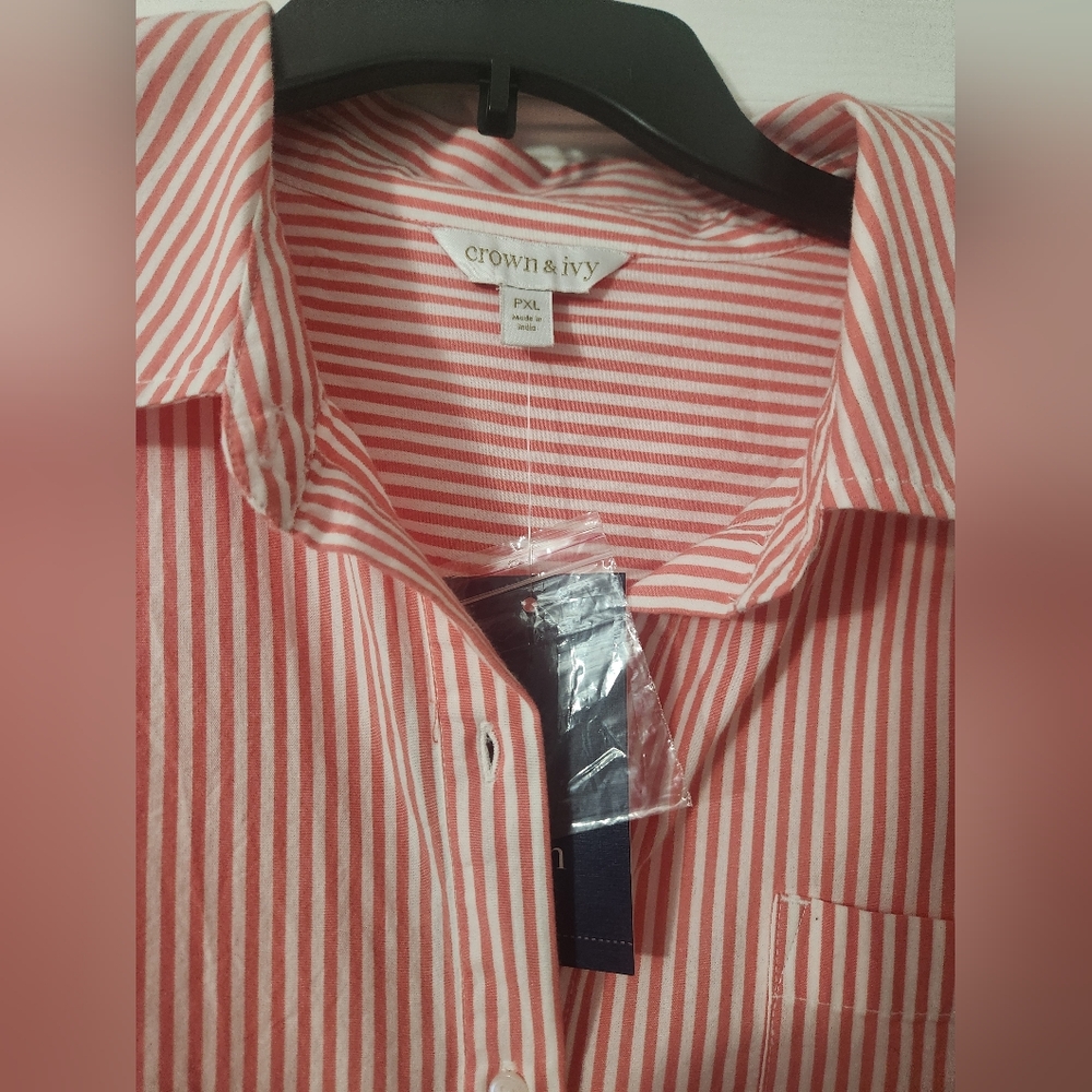 Crown & Ivy Orange and White Striped Button Down Shirt Dress